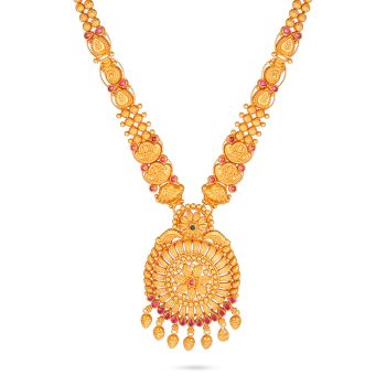 Festive Gold Intricate Temple Motif Long Necklace-hover