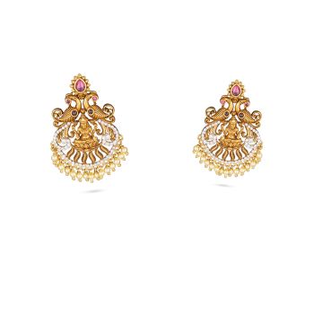Traditional Floral Lakshmi Pearl Drop Earring-hover