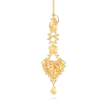 Gold Heart Motif Nethichudi with Drops-hover