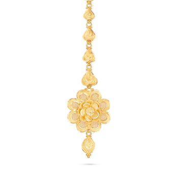 Gold Floral Motif Nethichudi with Drops-hover