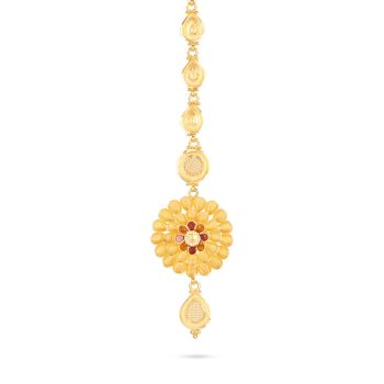 Gold Floral Motif Nethichudi with Drops-hover