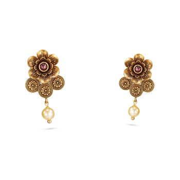 Heritage Floral Gold Drop Earring-hover