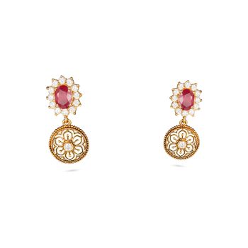 Antique Red Stone Floral Drop Earring-hover