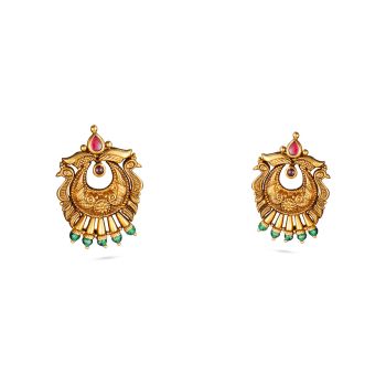 Antique Mayil Stud with Emerald Drops-hover