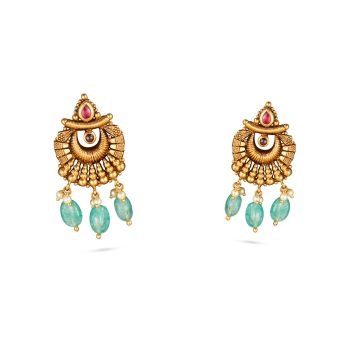Antique Gold Stud with Emerald Drops-hover