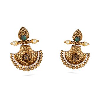 Fancy Floral Motif Chand Earrings-hover