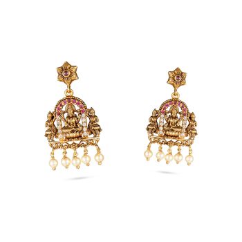 Divine Lakshmi Pearl Drop Earrings-hover