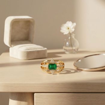 Bridal Emerald Green Stone Ring -hover