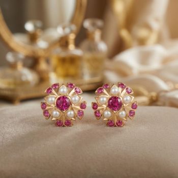 Floral Pearl Stone Stud-hover