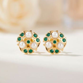 Floral Pearl Stone Stud-hover