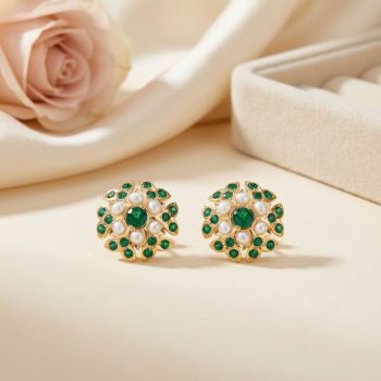 Floral Pearl Stone Stud-hover