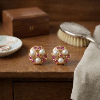 Floral Pearl Stone Stud-hover
