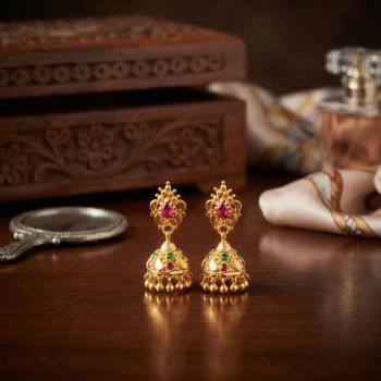 Floral Multicolor Stone Gold Jhumka-hover