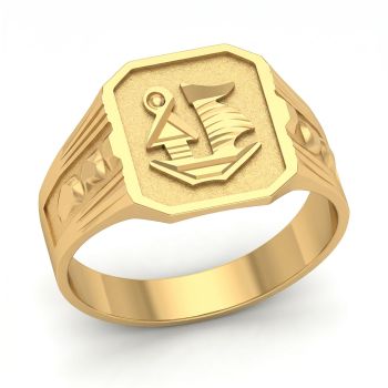 Ship Signet Gents Gold Ring-hover