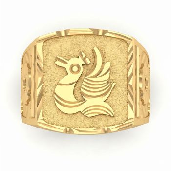 Gents Signet Textured Gold Ring-hover