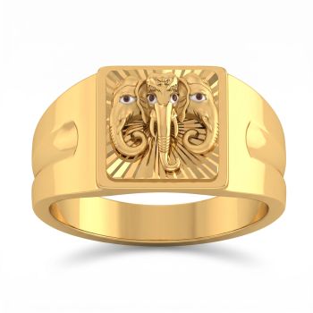 Triple Elephant Signet Gold Ring-hover