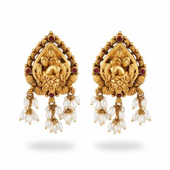 Antique Temple Gold Peacock Earrings-hover