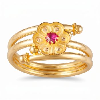 Fancy Floral With Stone Gold Ring-hover