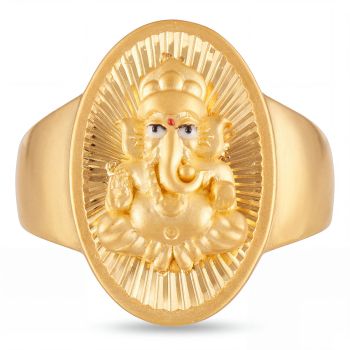 Ganesha Oval Sunburst Casting Gold Ring-hover