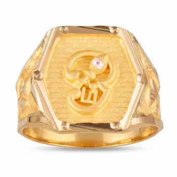 Sacred Octagonal Tamil Om Vel Gold Signet Ring-hover