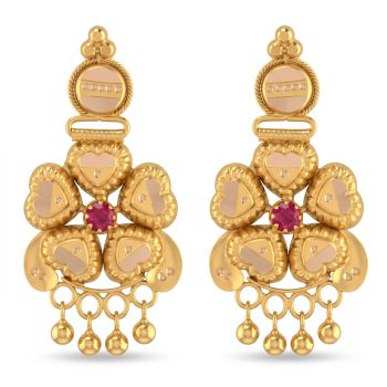 Heritage Cluster Heart Gold Drop Earrings-hover