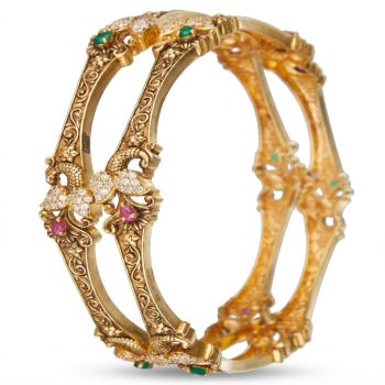 Rangeela Gold Heritage Peacock Bangles-hover