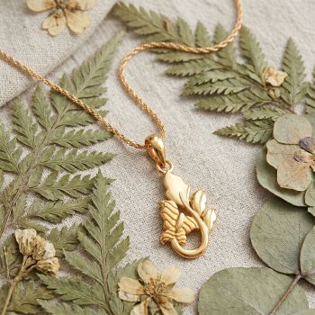 Gold Butterfly and Leaf Pendant young girl-hover