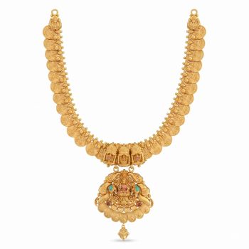 Traditional Lakshmi Motif Gold Necklace-hover