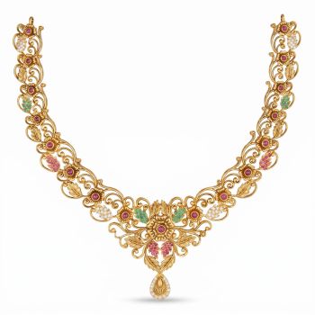 Luxurious Floral Pattern Gold Necklace-hover