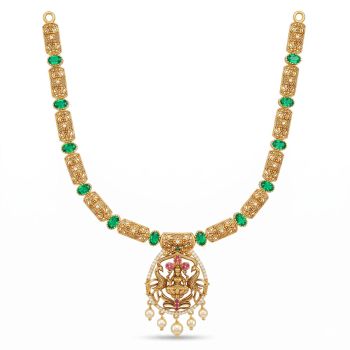 Traditional Temple Lakshmi Gold Necklace-hover