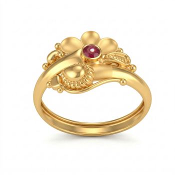 Gold Flower Ring with Red Stone-hover