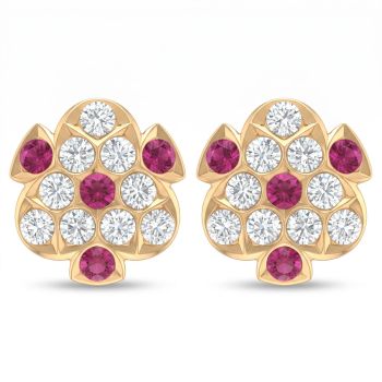 Imperial Stone Cluster Stud Gold Earrings-hover