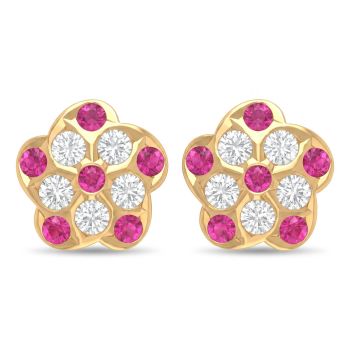 Traditional Floral Stone Stud Gold Earrings-hover