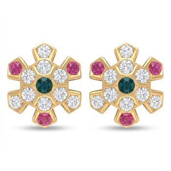 Modern Multi Stone Stud Gold Earrings-hover