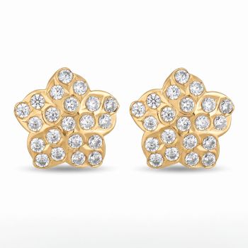 Pave Floral Cluster Gold Stud Earrings-hover