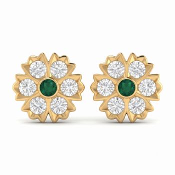 Emerald Flower Stone Gold Stud Earrings-hover