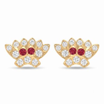 Lotus Fan Stones Gold Stud Earrings-hover