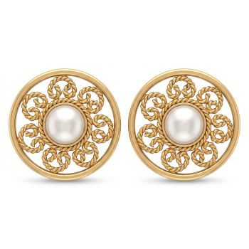 Artistic Filgree Gold Pearl Studs-hover