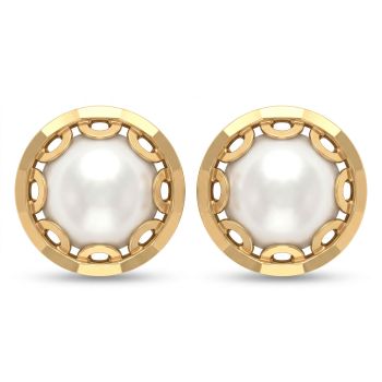 Modern Pearl Gold Stud Earrings-hover
