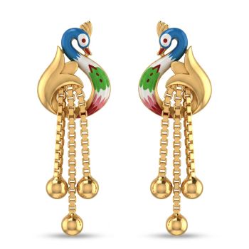 Traditional Peacock Tassel Gold Drop Earrings-hover
