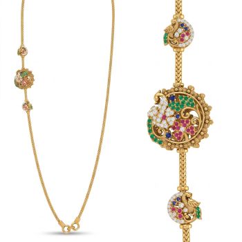 Peacock Mugappu Antique Gold Chain-hover