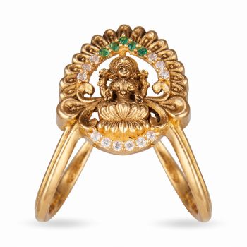 Lakshmi Lotus Throne Gold Ring-hover