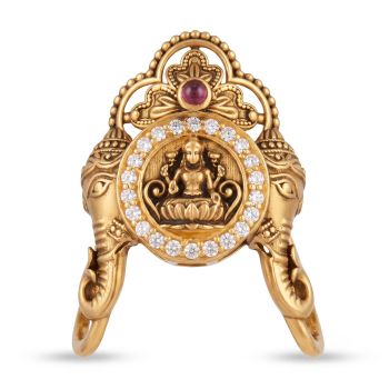 Ornate Gaja Lakshmi Gold Ring-hover