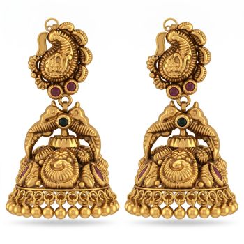Antique Floral Jimikki Kammal Gold Earrings-hover