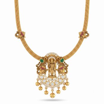 Meenakshi Motif Drops Gold Necklace-hover