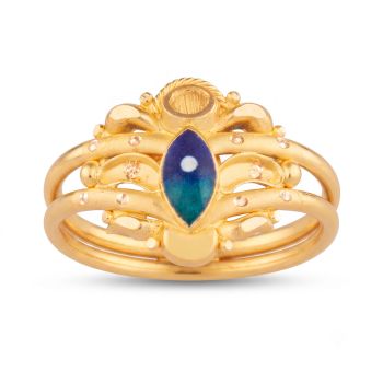 Modern Paisley Enamel Gold Ring-hover