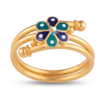 Sovereign Enamel Daisy Coiled Gold Ring-hover