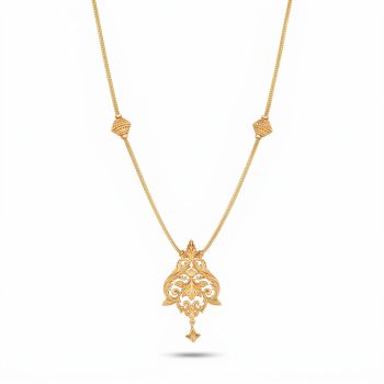 Ornate Filigree Scrollwork Pendant Gold Chain-hover