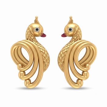 Sculpted Peacock Casting Gold Stud Earrings-hover