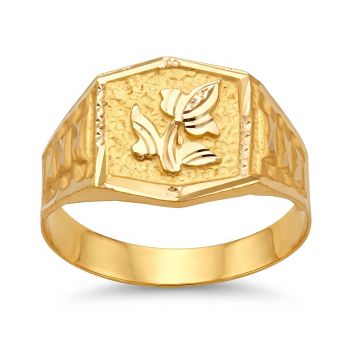Leaf Signet Gold Ring-hover